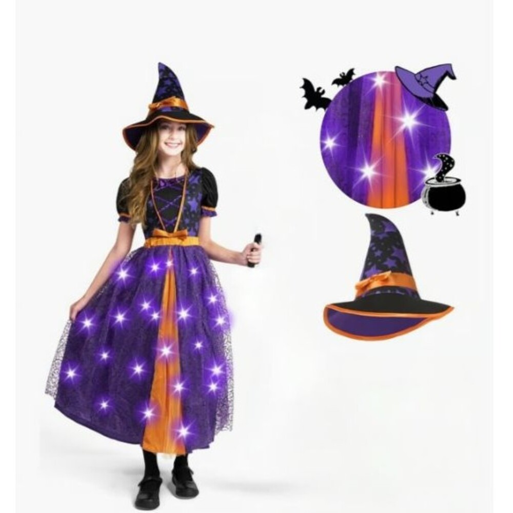 Spooktacular Creations Girls Light-Up Witch Costume  Size Sm 5-7 Years Halloween